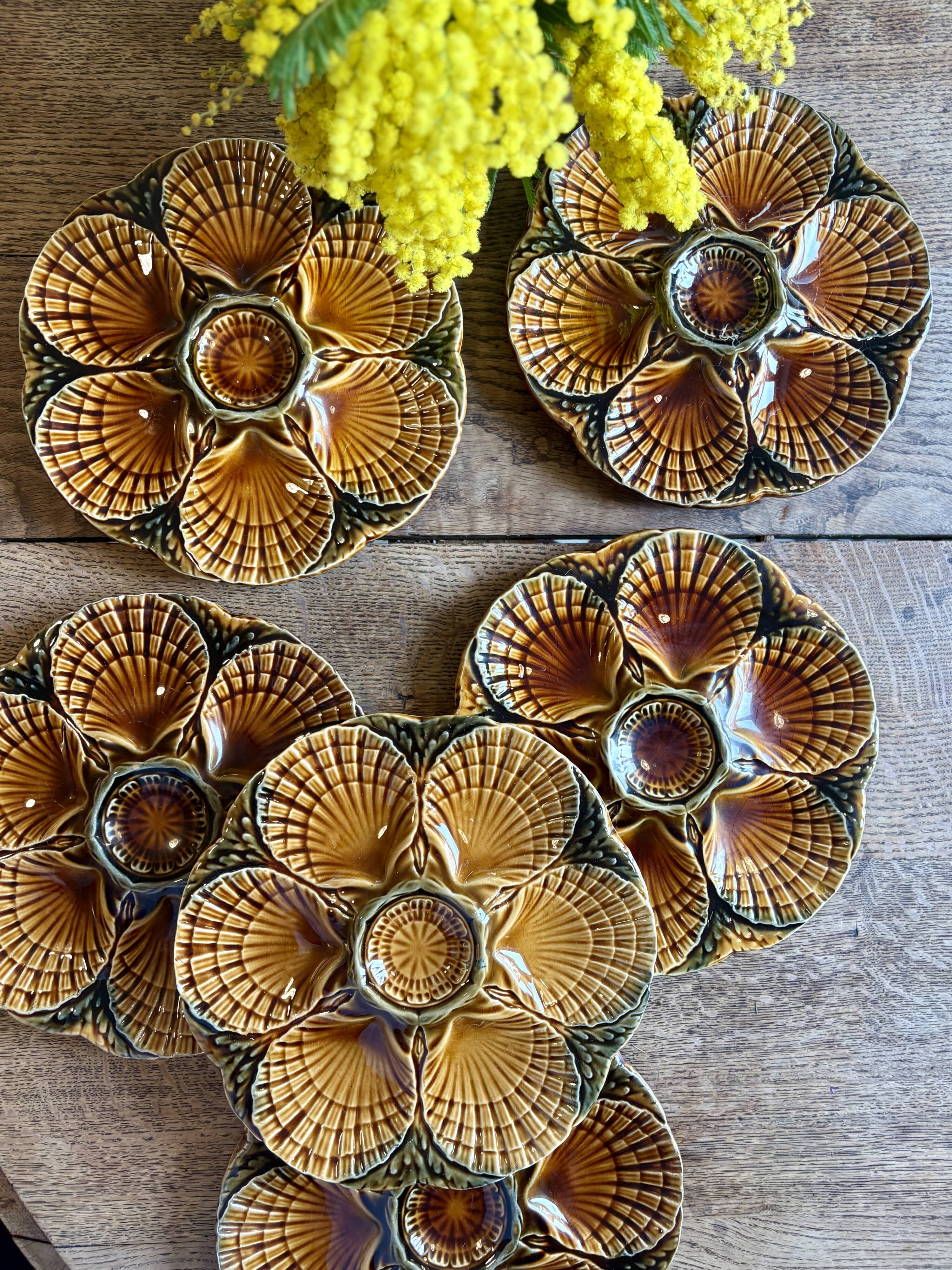 Set of 6 vintage ceramic oyster plates - Sarreguemines -