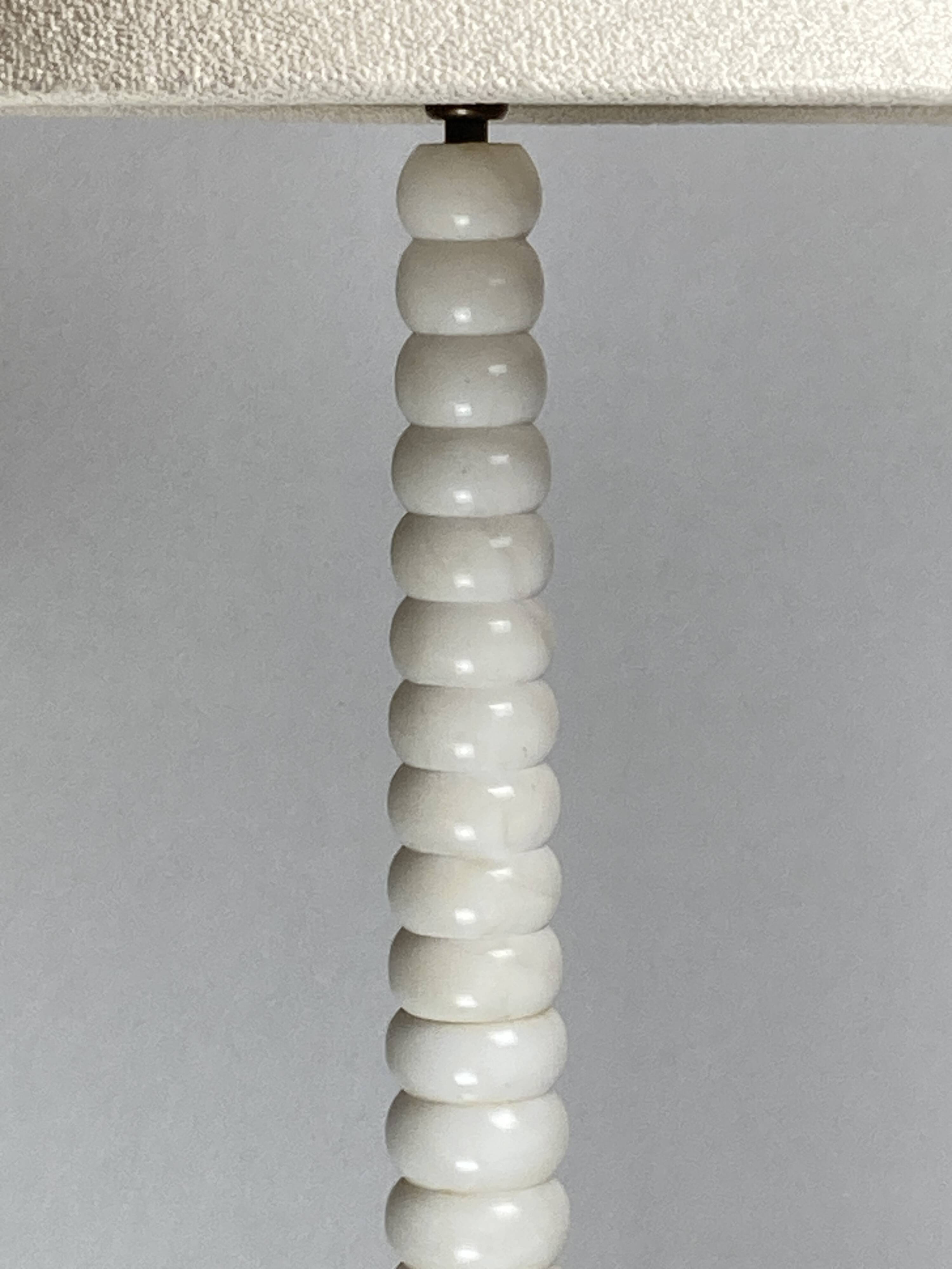 Midcentury French Alabaster floor lamp with bouclé shade, 1950s