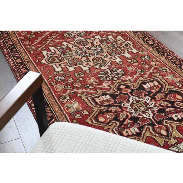 1970s Vintage Turkish Oushak Handmade Wool Cotton Red Runner Rug 101x305