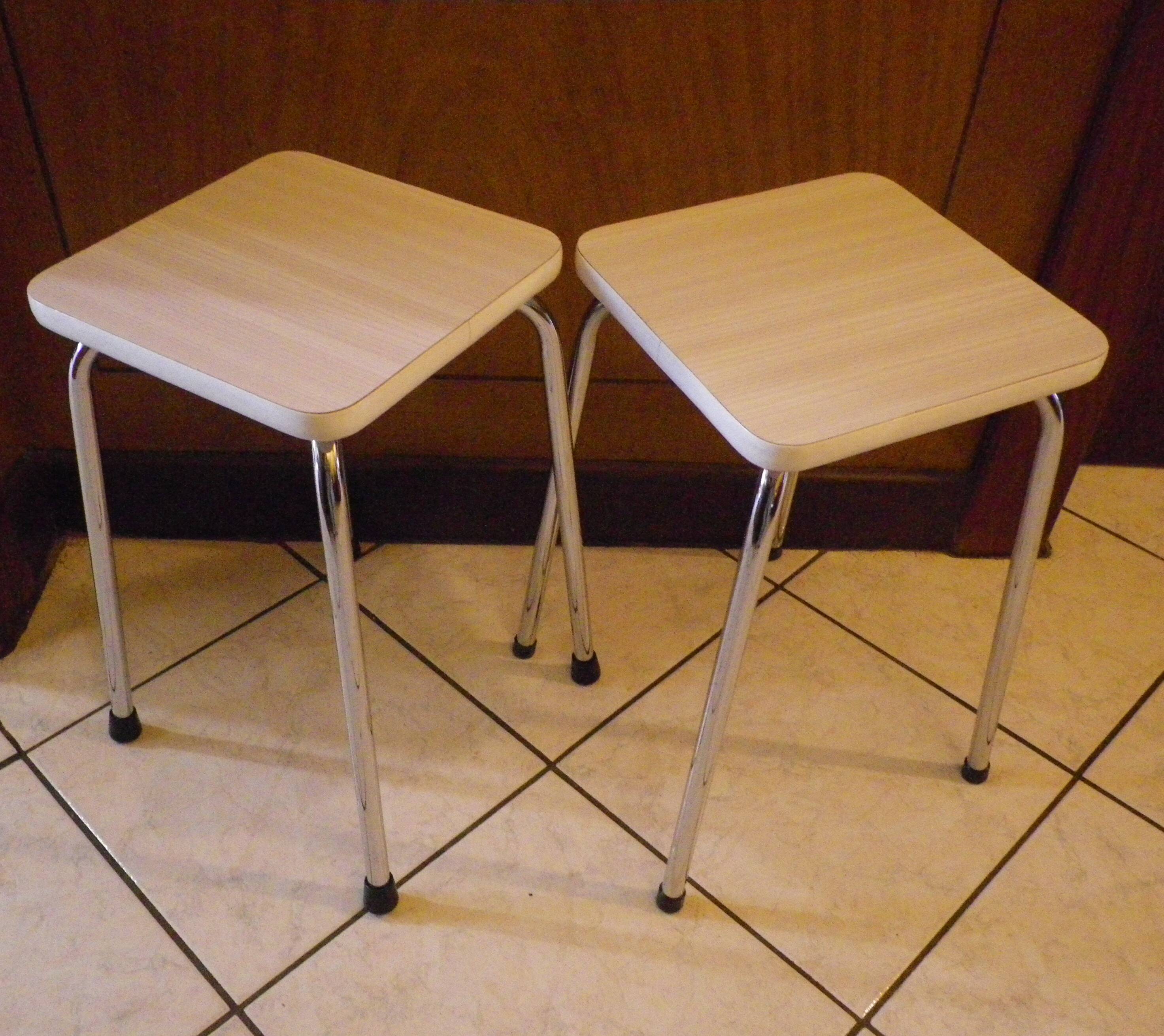 2 Scandinavian Style Stools in Formica and Chrome Steel, 1950s-60s