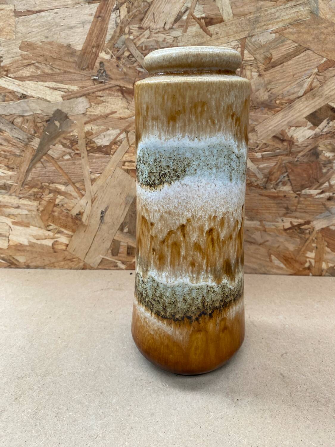 Antique ceramic roller vase beige brown west germany vintage