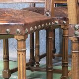 Suite of 9 Henry II chairs in walnut and leather - 1900s