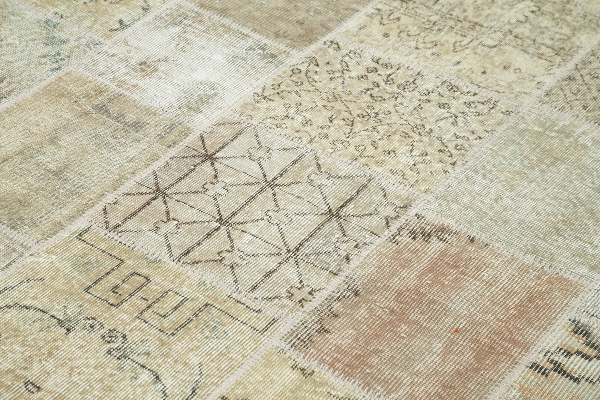 Handmade Anatolian Overdyed 173 cm x 240 cm Beige Patchwork Carpet