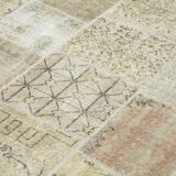 Handmade Anatolian Overdyed 173 cm x 240 cm Beige Patchwork Carpet