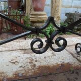 Marble table with wrought iron legs.