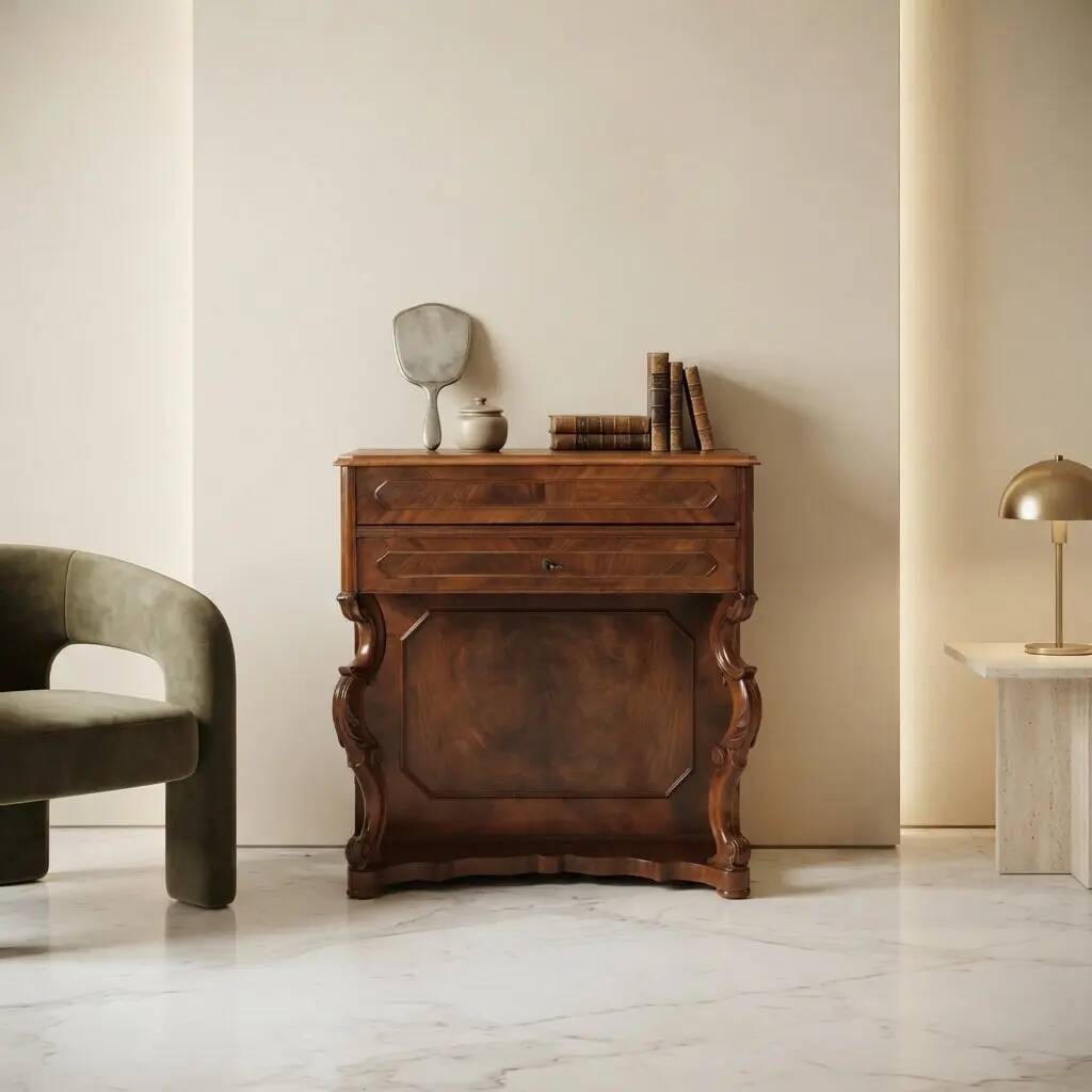 Coiffeuse ancienne Louis-Philippe en noyer et merisier, XIXe siècle