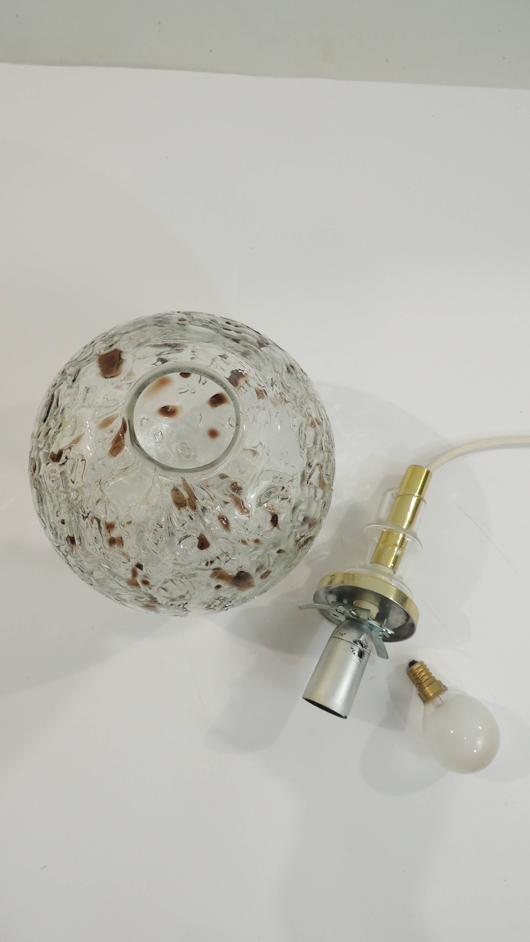 Doria Leuchten pendant lamp, textured Murano glass globe and brass,