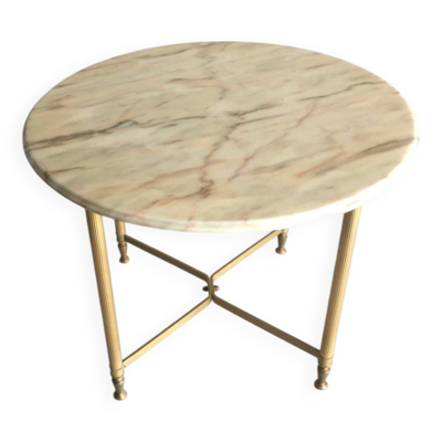 Table basse ronde marbre et métal doré 1960-70