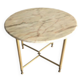 Table basse ronde marbre et métal doré 1960-70