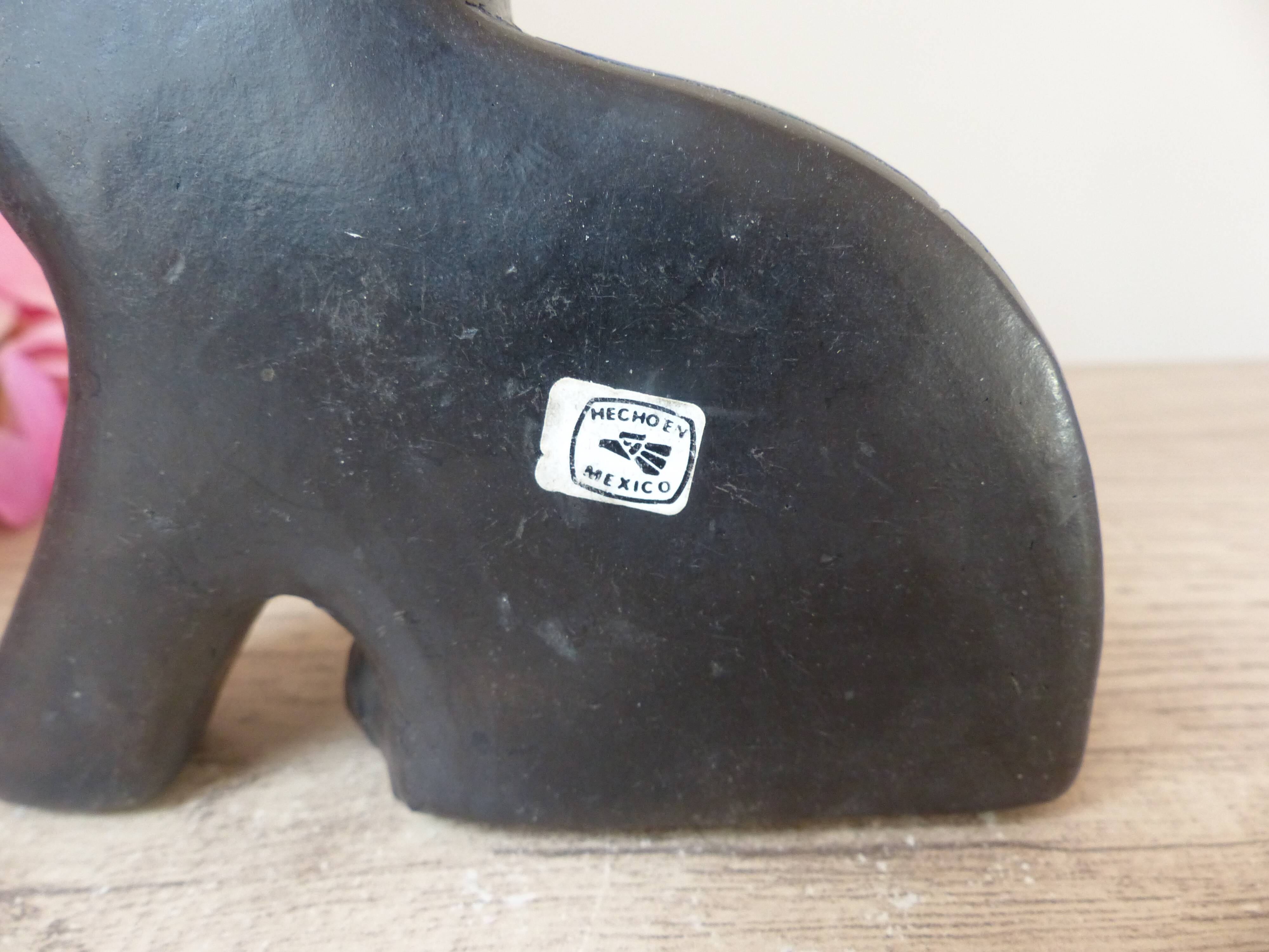 Mexican vintage black clay pottery cat sculpture figurine