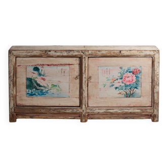 Ancien buffet blanc à motifs floraux (vers 1870)
