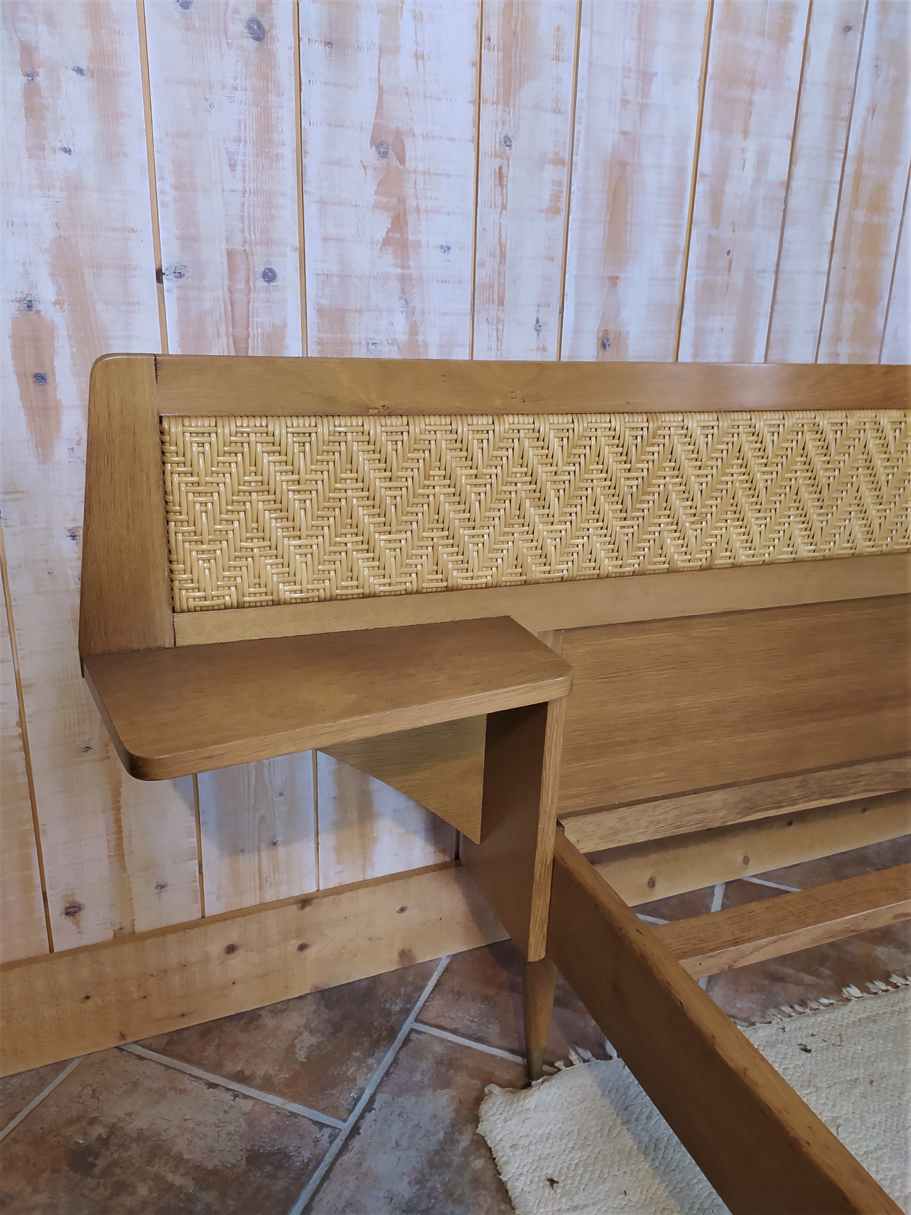 Bed and chair wood and rattan