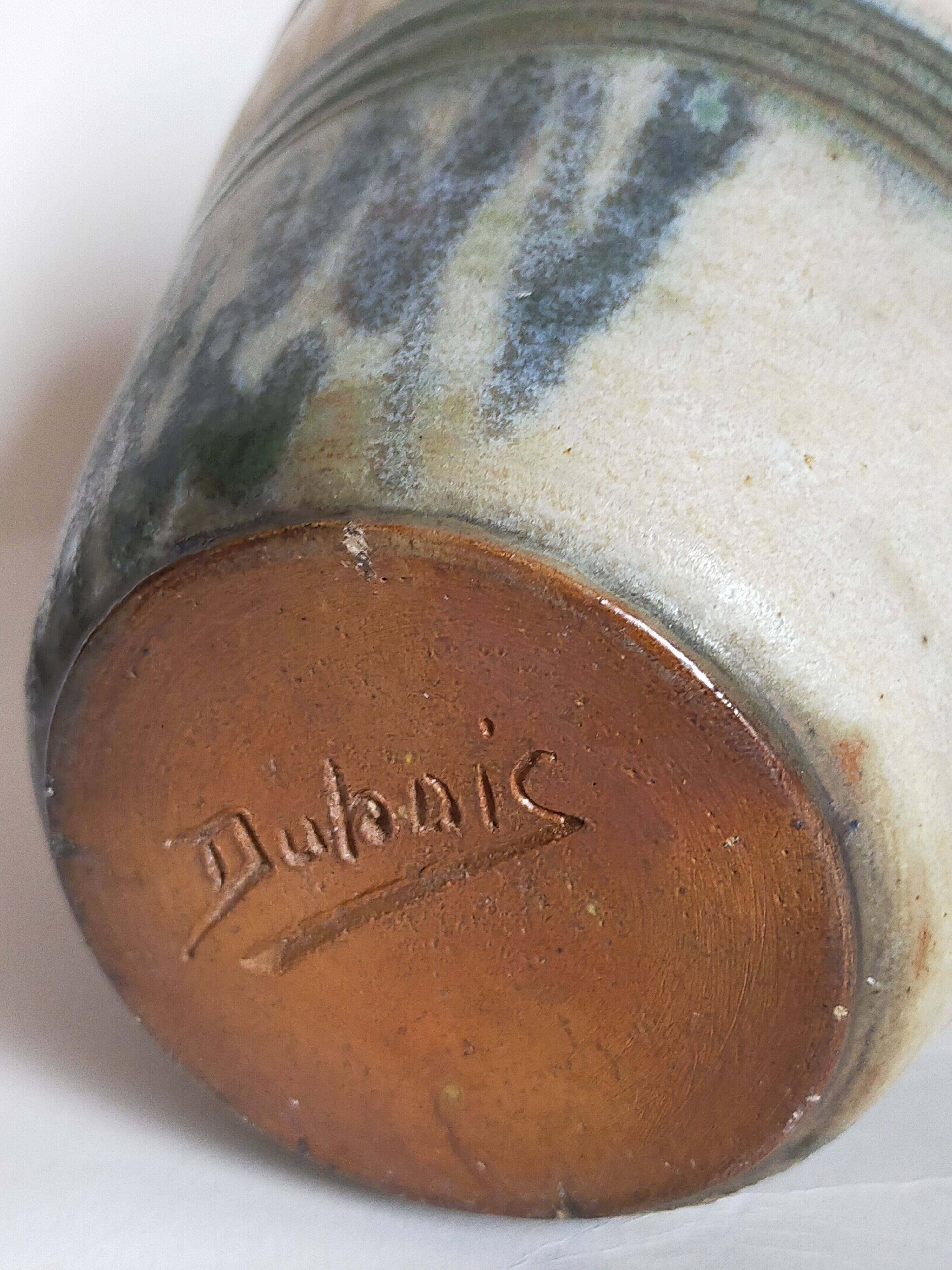 Vase bouquetière cache-pot sandstone enamelled with bouffioulx signed dubois