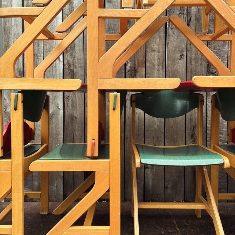 Vintage multicolour Bauhaus-style wooden chair
