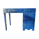 Bureau art déco bleu roy 5 tiroirs