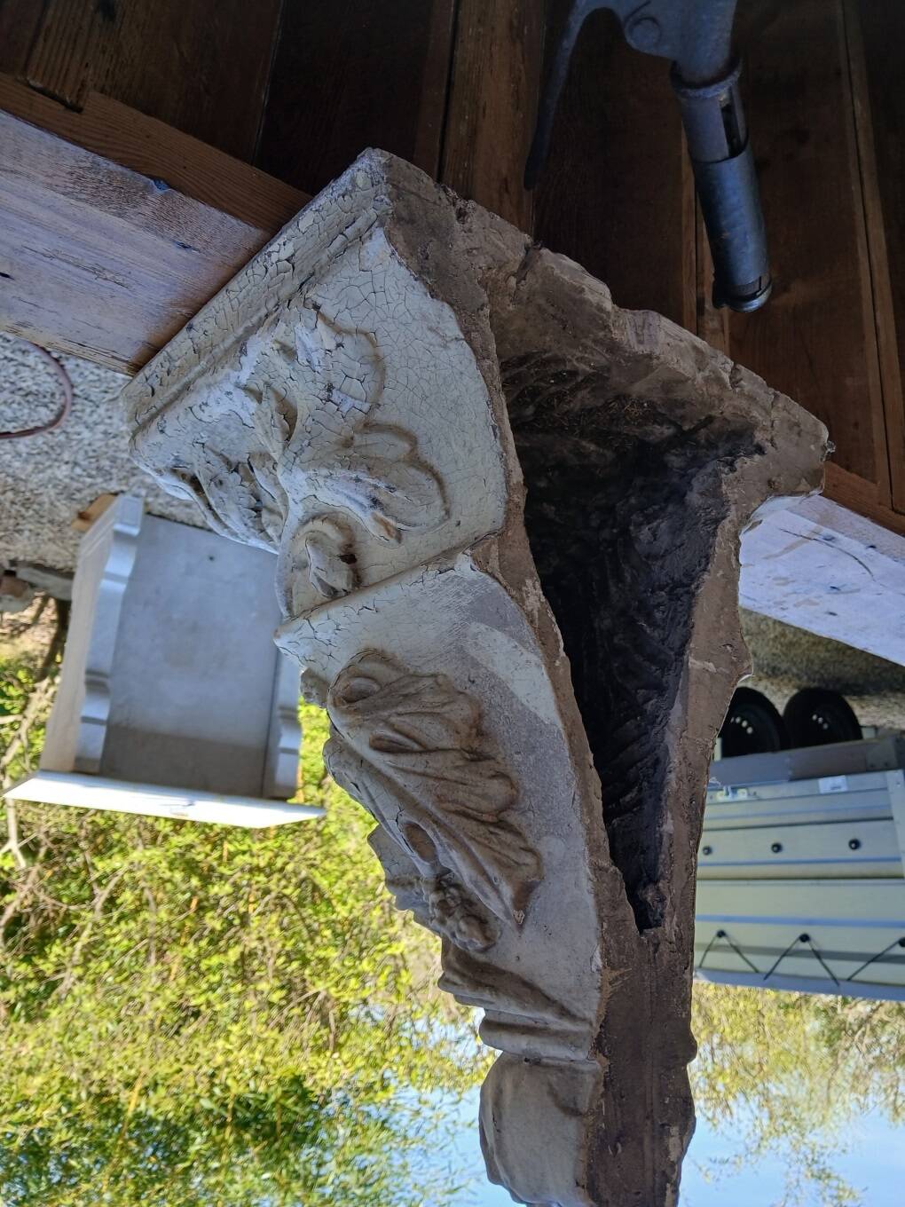 Sellette, corbeau, console murale (petit) en stuc ornement feuilles