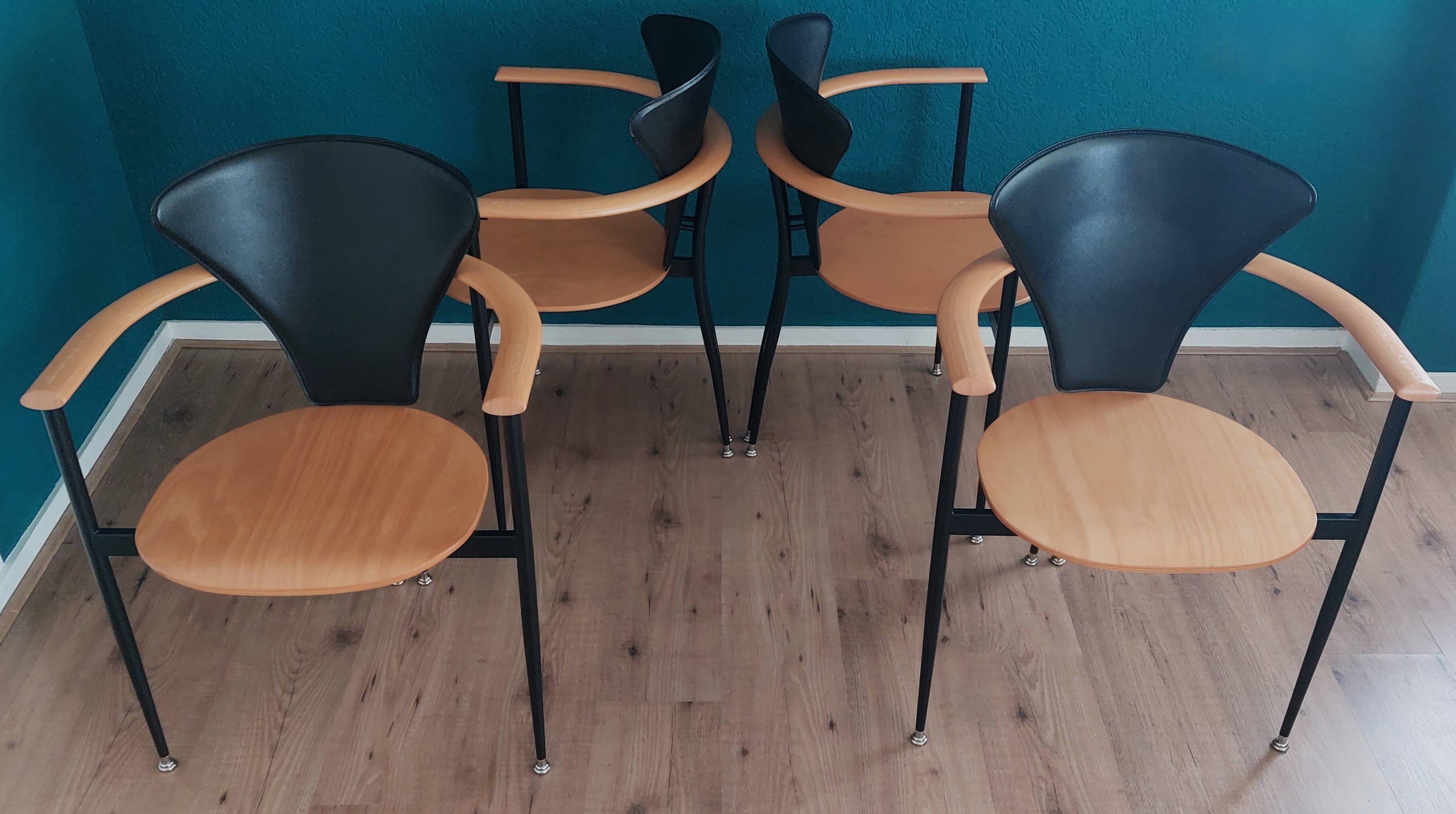Set of 4 Postmodern Dining Chairs, 1980's.