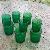 8 glasses of water or wine, straight, in green glass, cups, stamps chantovent vin de pays france