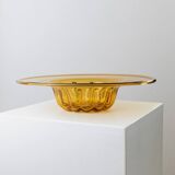 XL Amber Murano Glass Bowl with ribbed pattern, Italy 1920s – decorative fruit bowl, vintage glassware gift