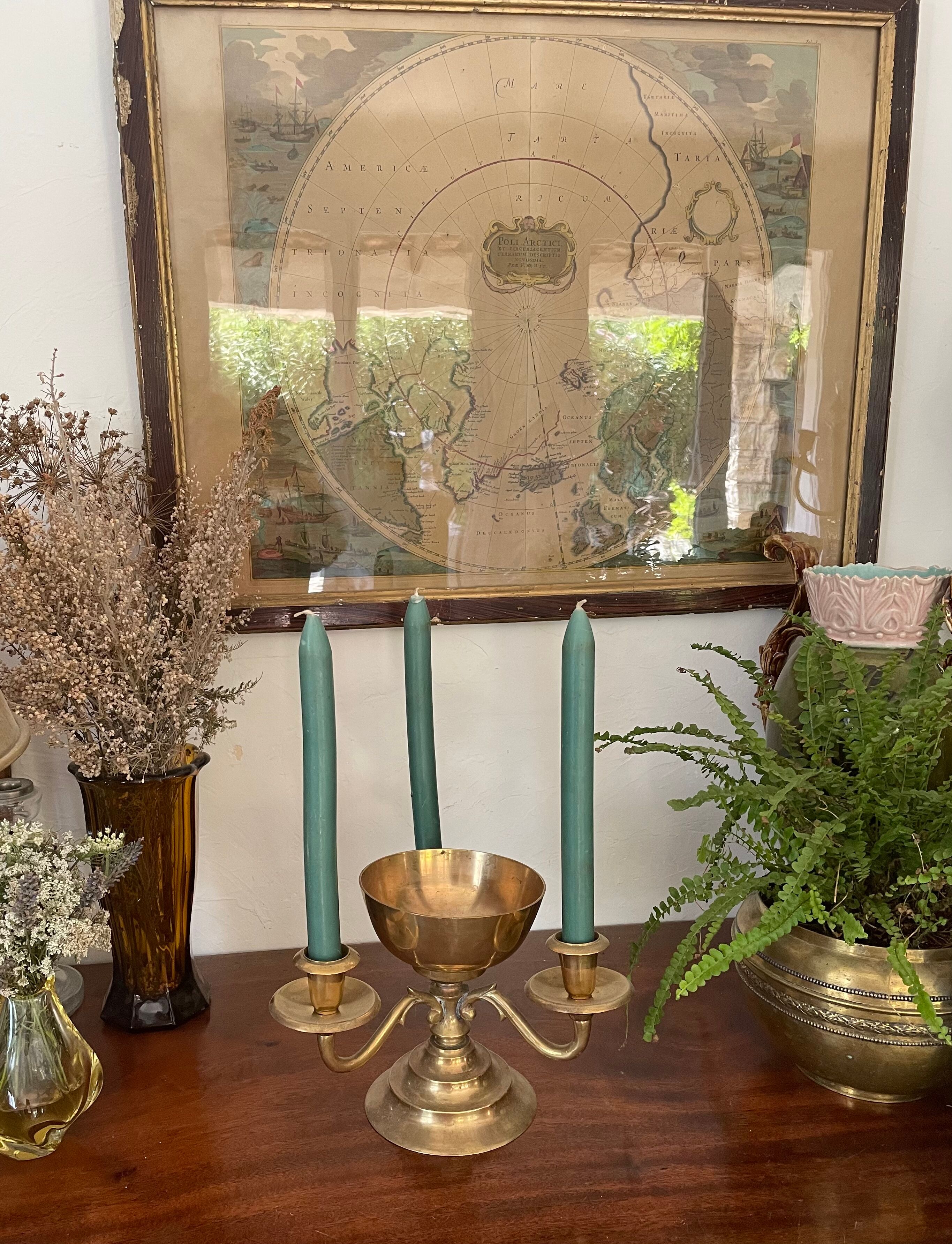 Pair of solid brass calyx candlesticks