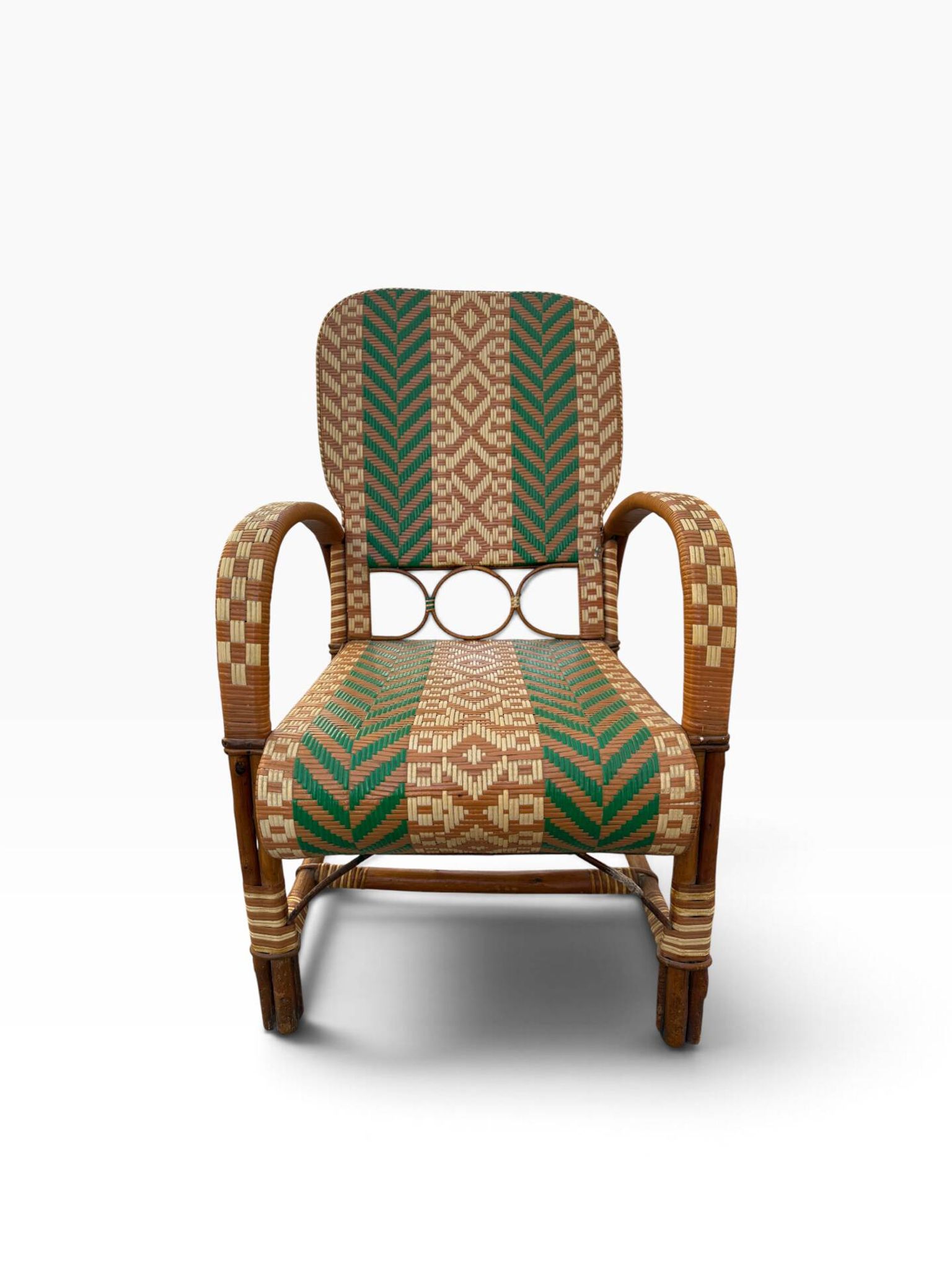 Fauteuils en rotin éclissé style Audoux Minet des années 50 F