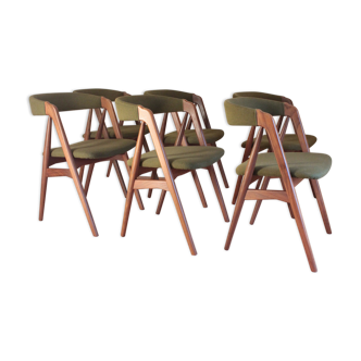6 vintage Scandinavian chairs by Th. Harlev for Farstrup Mobler, Denmark 1950