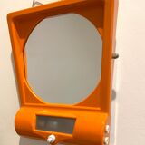 Orange table mirror or magnifying wall with lighting, 70s
