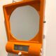 Orange table mirror or magnifying wall with lighting, 70s