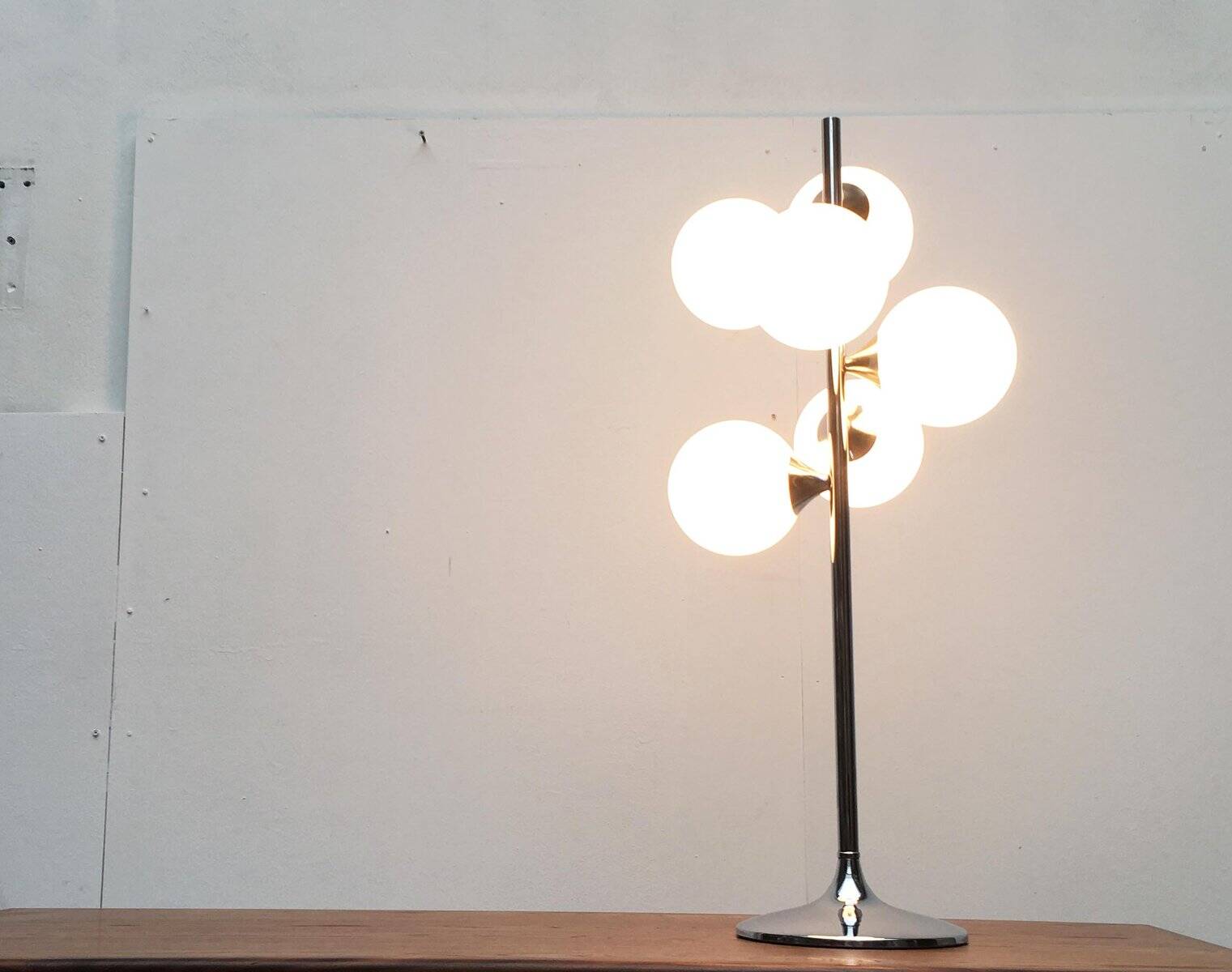 Vintage space table lamp, glass and metal, 1970s