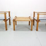 Gerd Lange Japandi style safari arm-chairs and Table, 1965