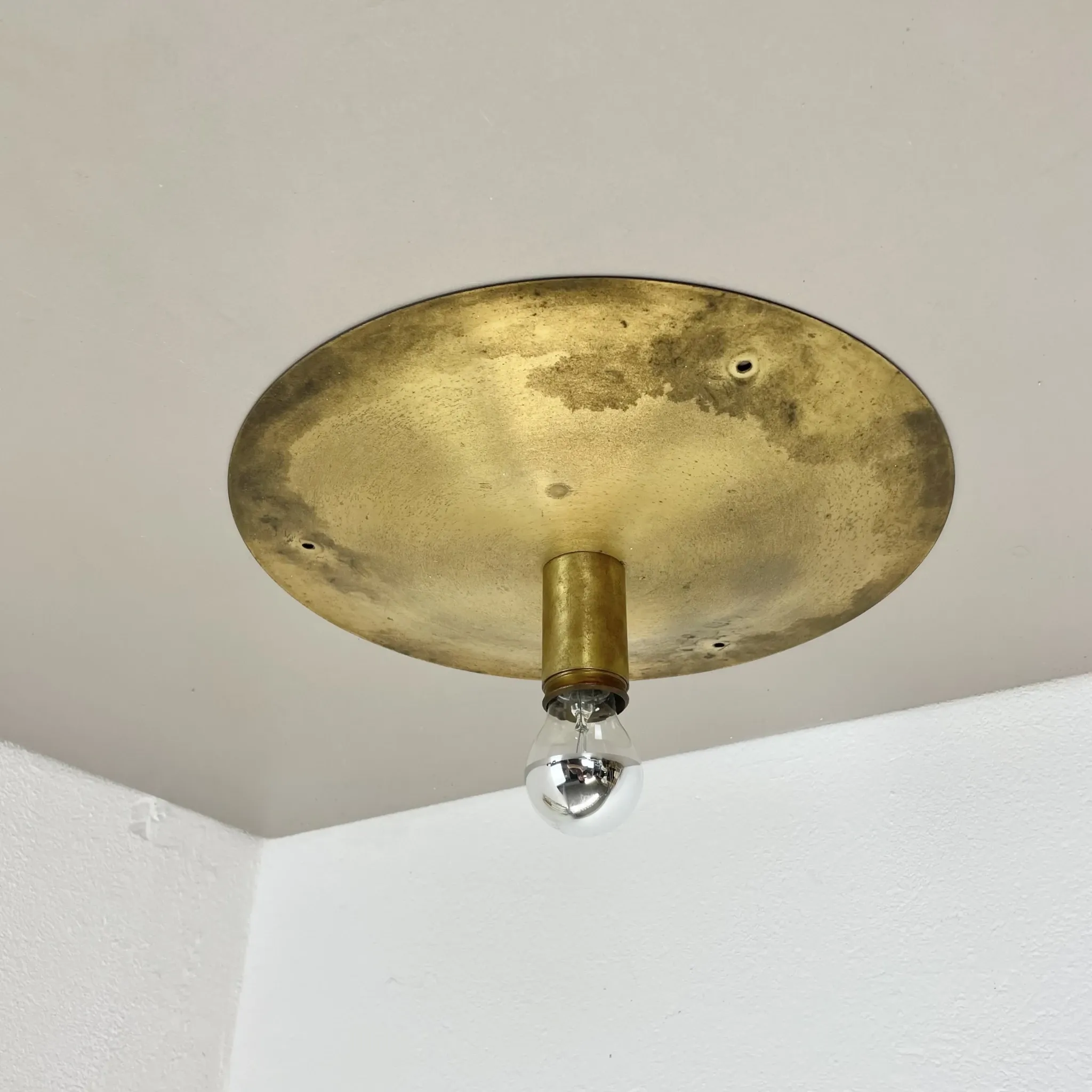 Wall-Ceiling Lamp made of Unique Brass in the Style of Gino Sarfatti, Flush Mount Lighting Italy 1950s