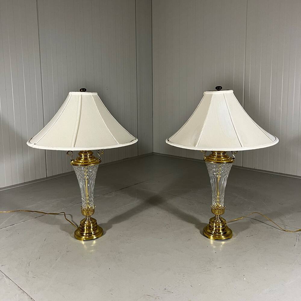 Hollywood Regency crystal & brass table lamps by Underwriters Laboratories Inc