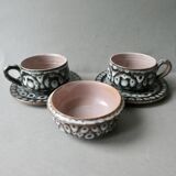 2 cups, 2 saucers and a Vallauris bowl from the 60s