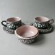 2 cups, 2 saucers and a Vallauris bowl from the 60s