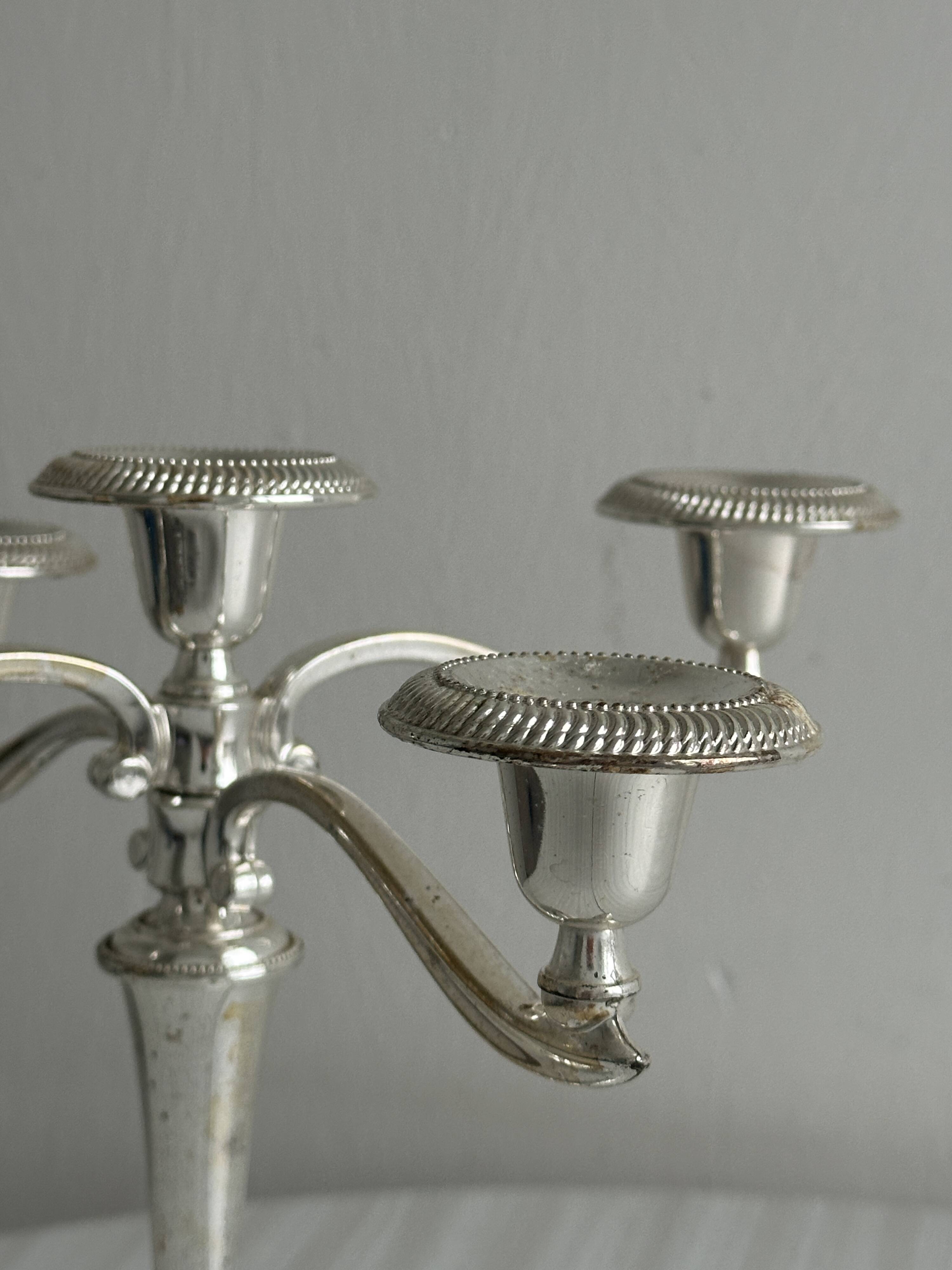 large five-branch silver-plated metal candlestick