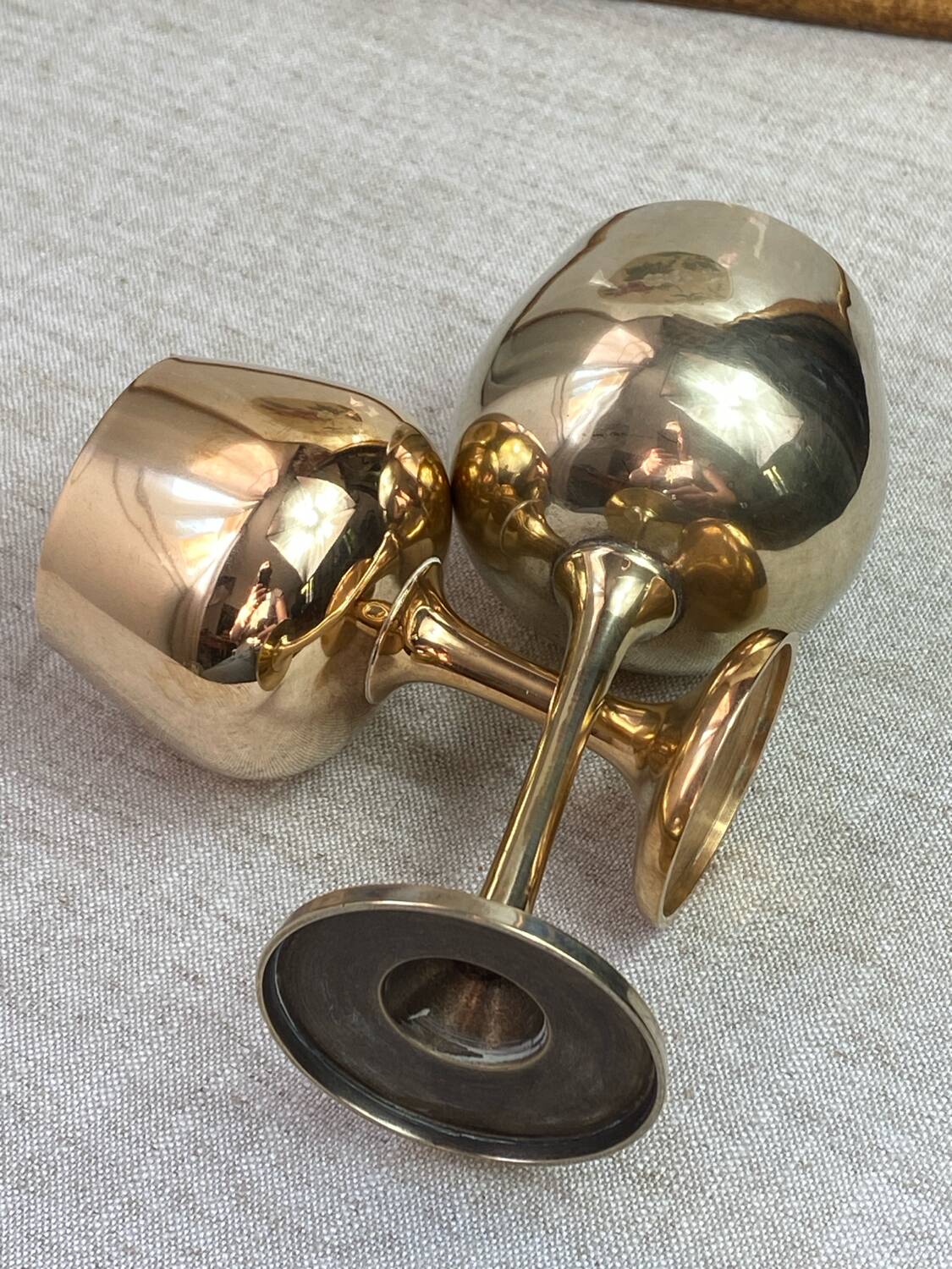 Green stemmed, brass chalices