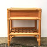 Bedside or side table in wood, bamboo and rattan, 1970s