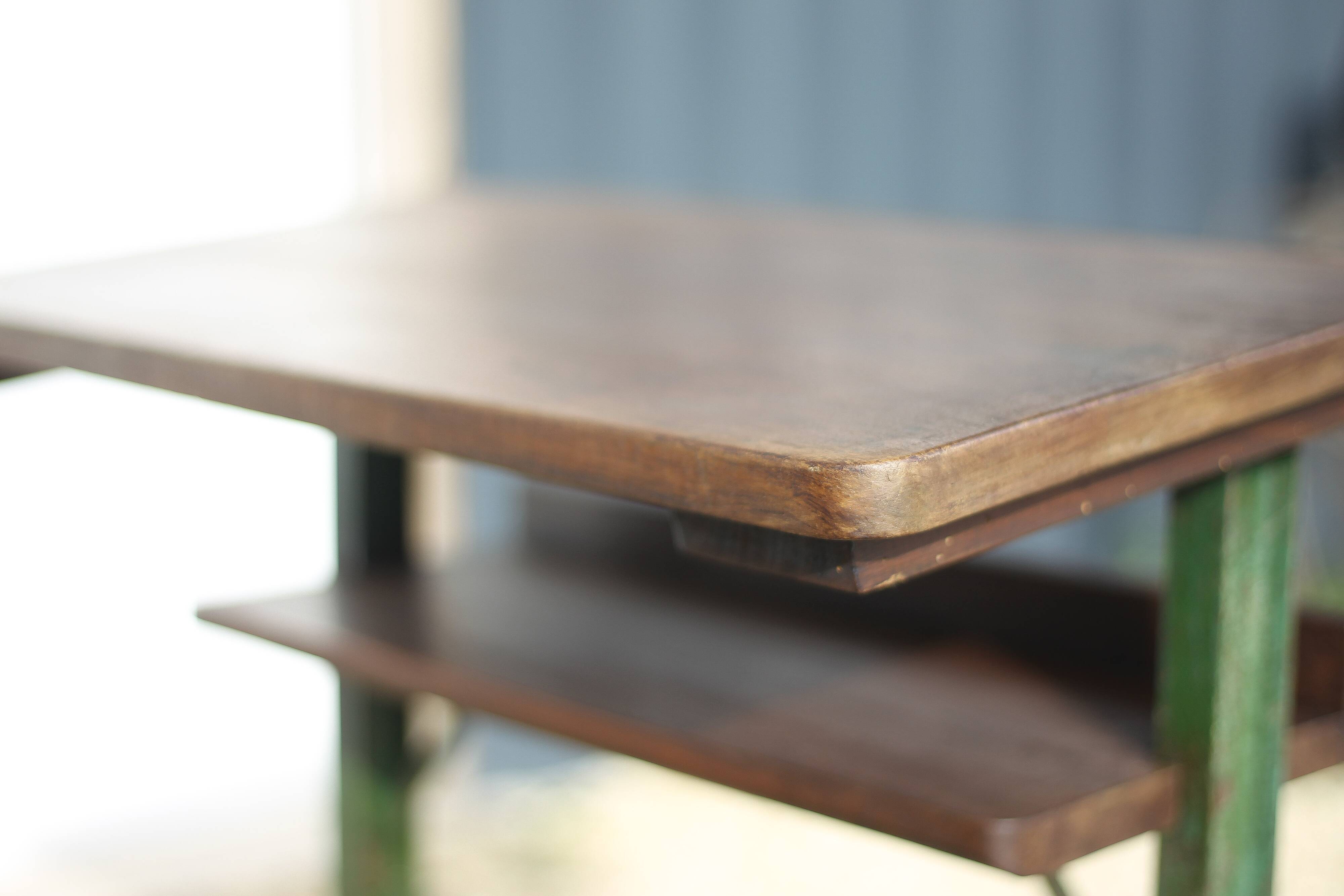 Vintage desk, wooden and metal children's desk, school desk