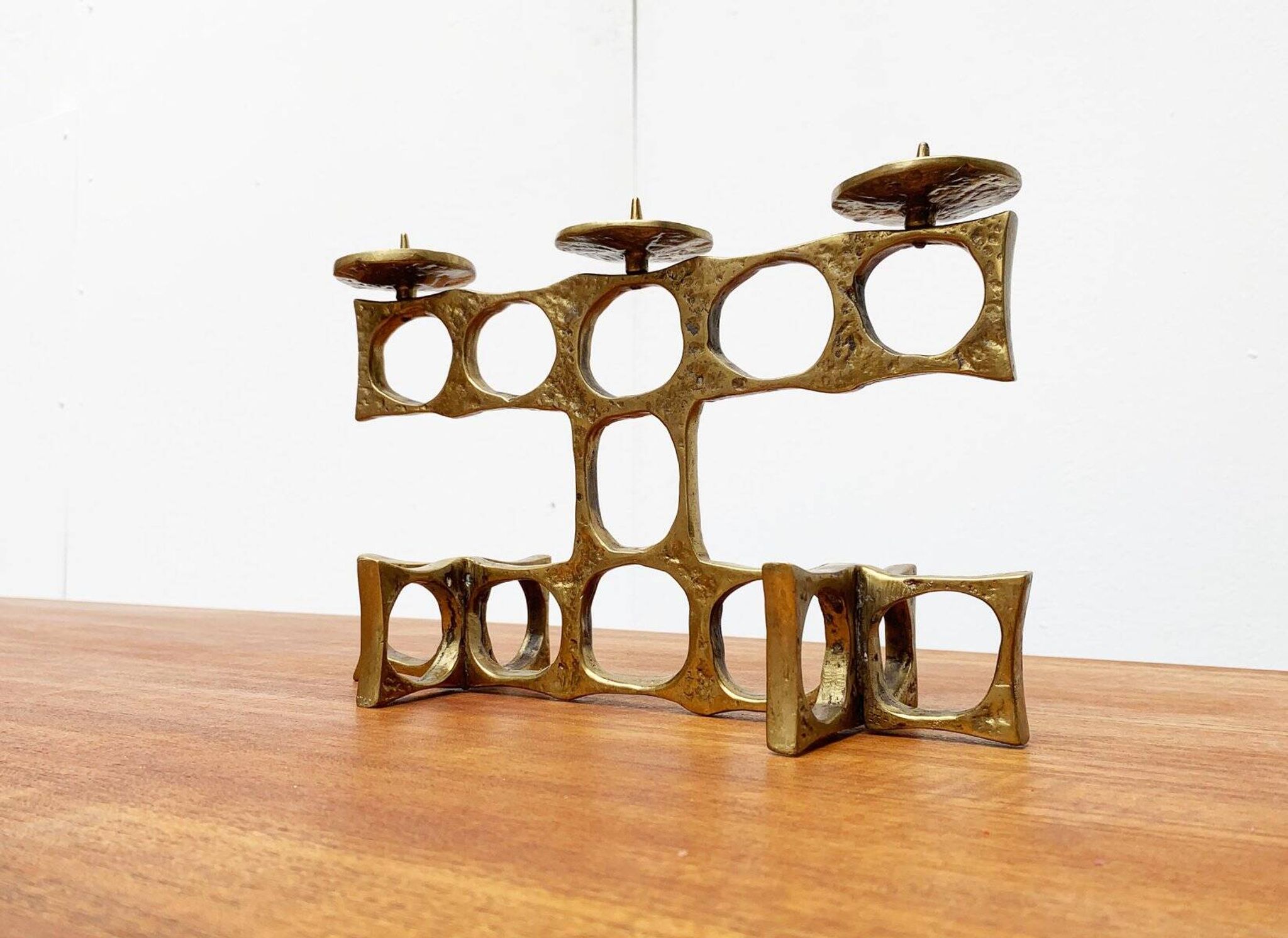 Brutalist metal candlestick from the mid-century by Heinz Goll