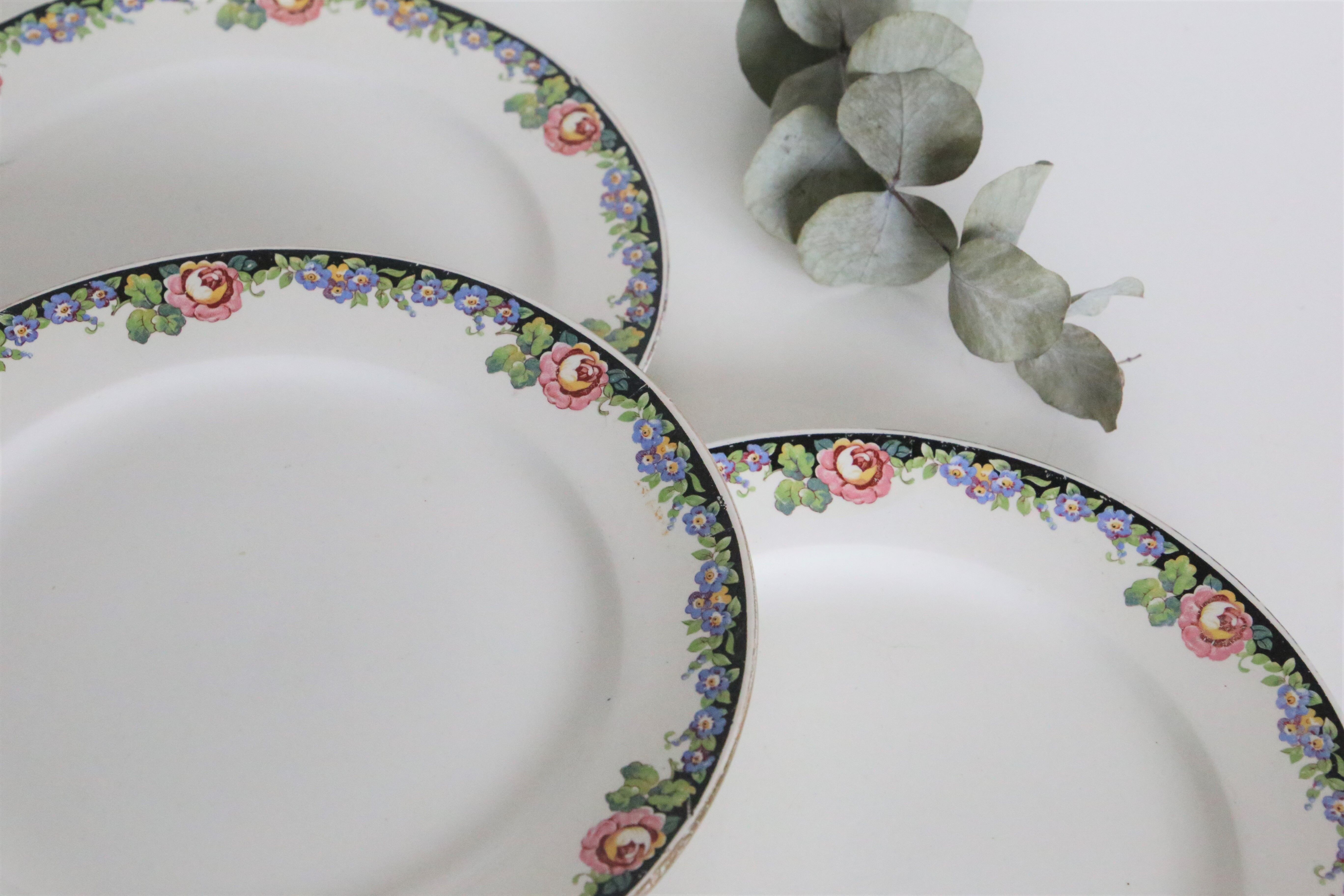 Set of 4 dessert plates Digoin Sarreguemines, vintage French, authentic, rare