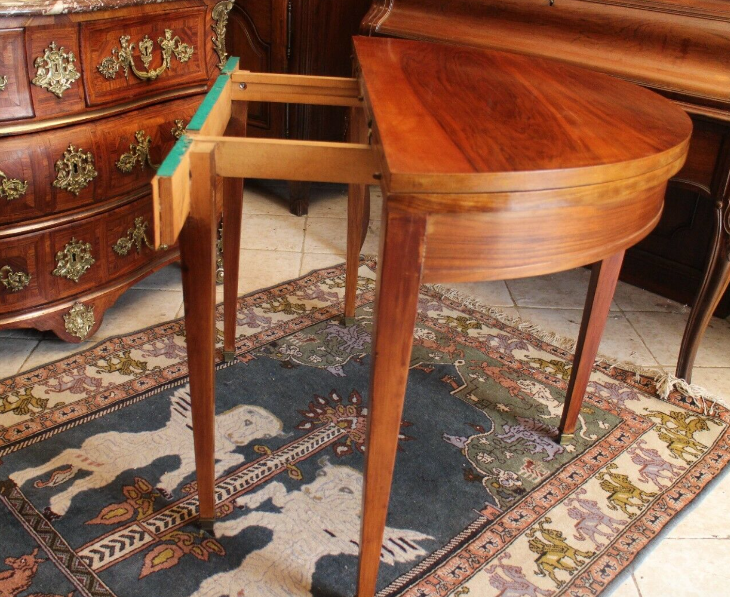 Louis XVI-style blond walnut half-moon console table