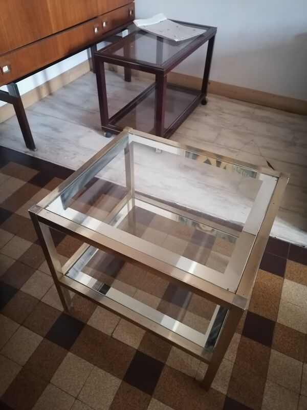 Table basse d'appoint dorée verre style Hollywood regency