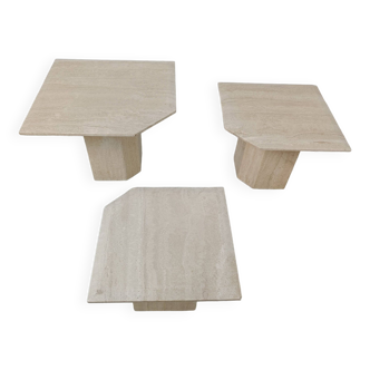 3 tables gigognes en travertin, 1970