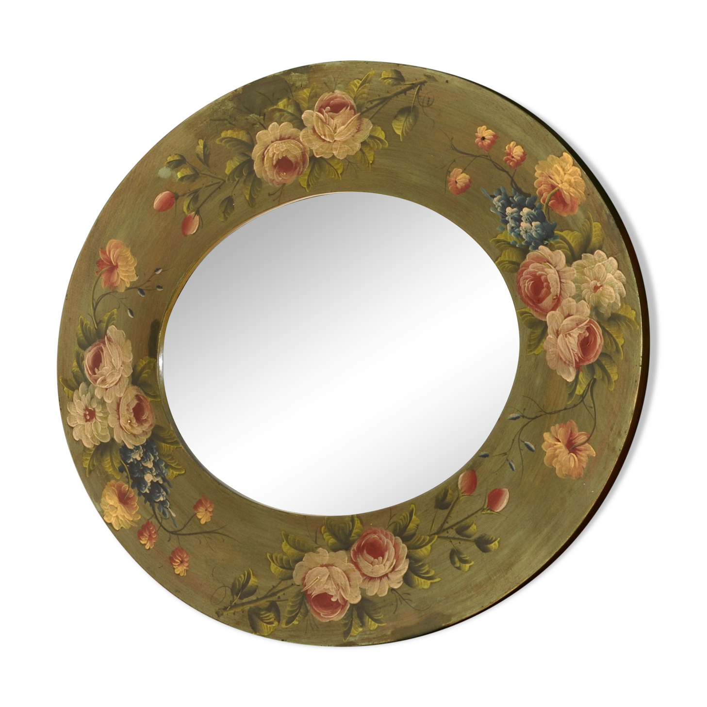 Oval mirror decorating hand-painted flowers - 60x70cm