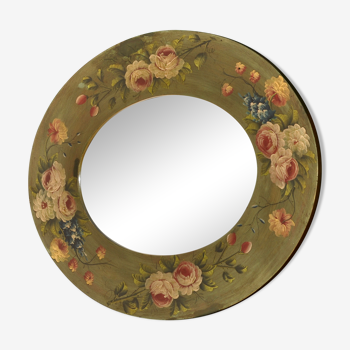 Miroir ovale décor fleurs peint main - 60x70cm