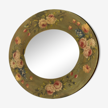 Oval mirror decorating hand-painted flowers - 60x70cm