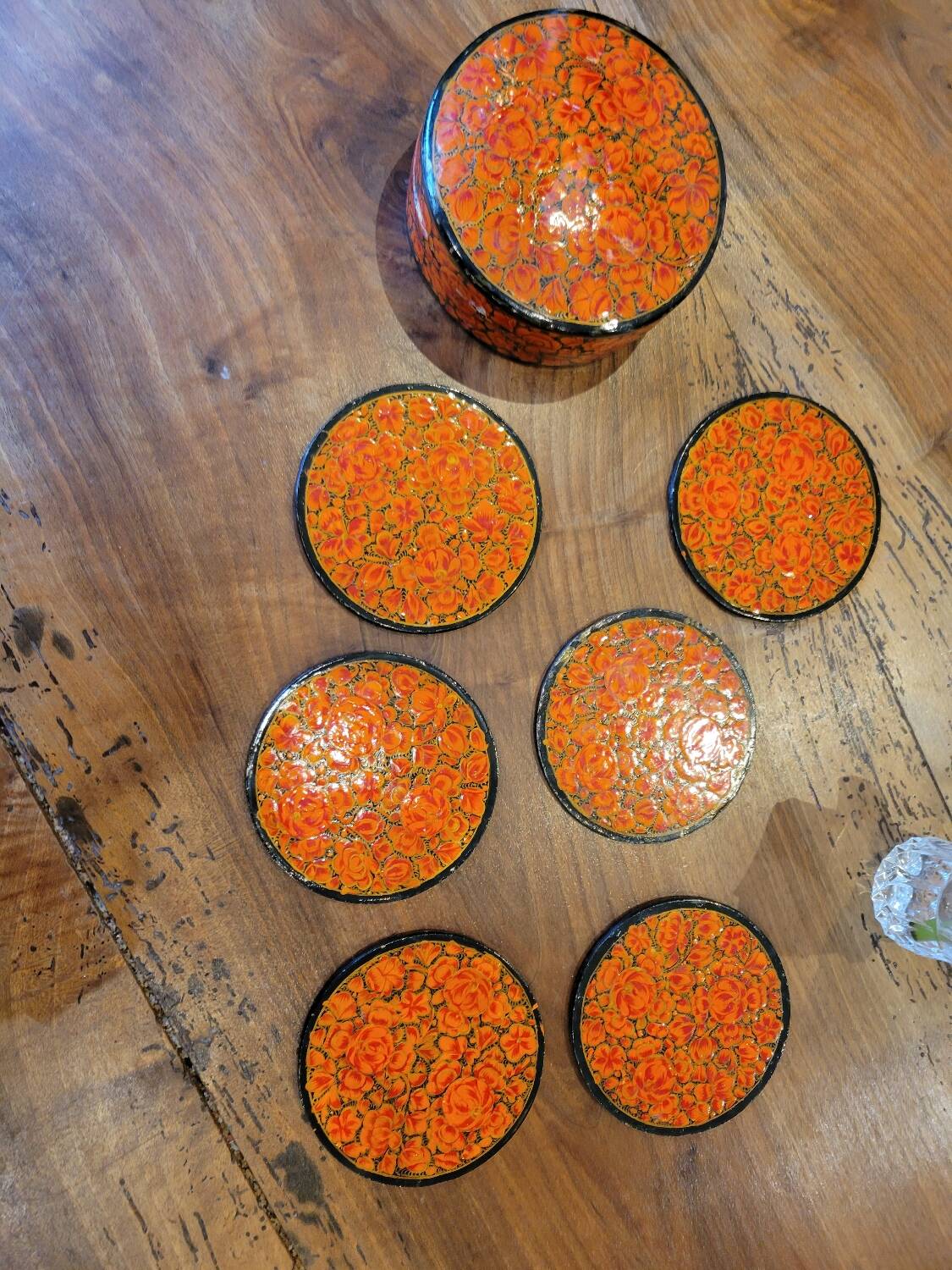 Under a painted wooden frame