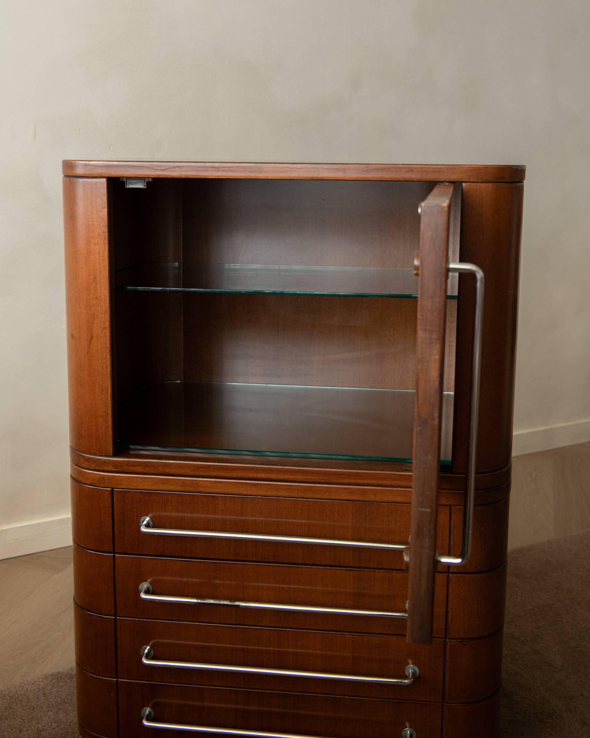 Art Deco Italian Wood Cabinet With Chrome Details, 1930s