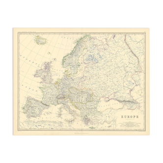 Antique Map of Europe circa 1869 Keith Johnston Royal Atlas Hand coloured map