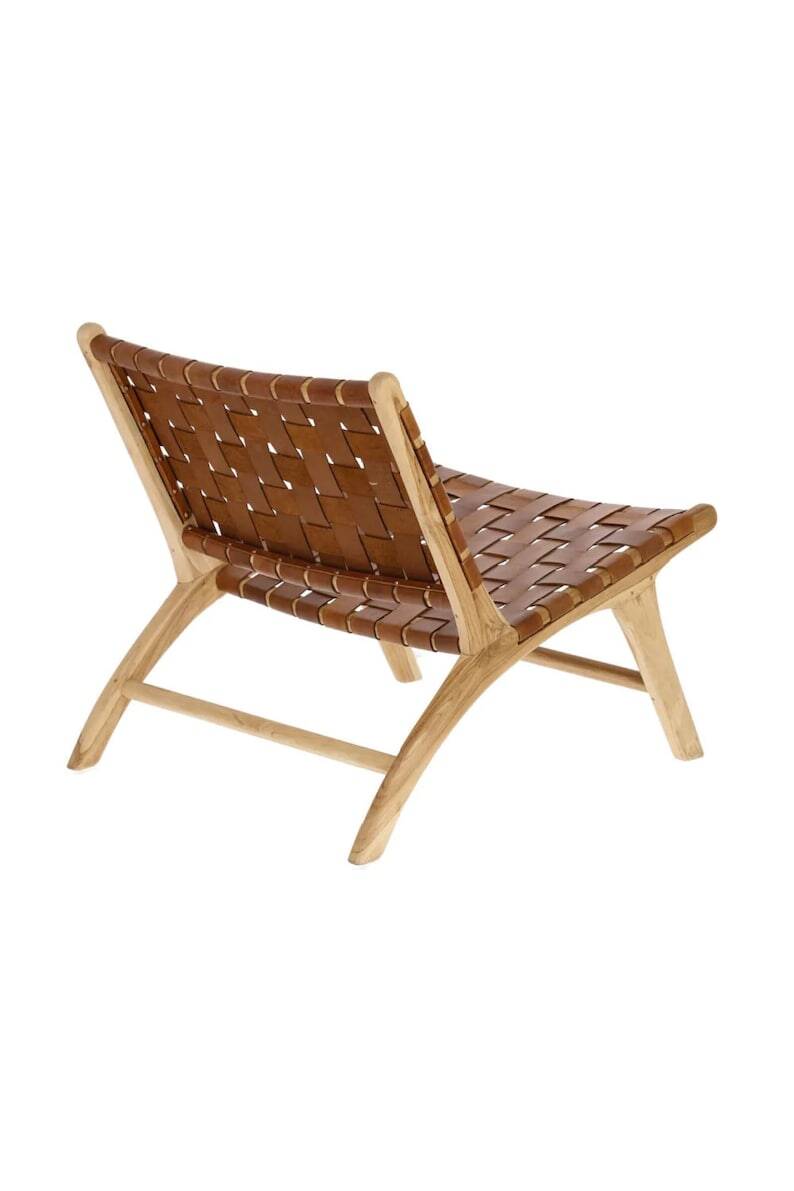 Wooden armchair with leather straps